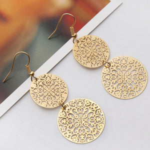 Womens Round Hollow Earrings Gold