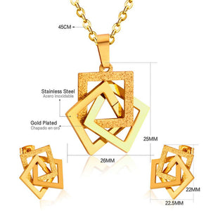 Geometric Necklace And Square Stud Earrings