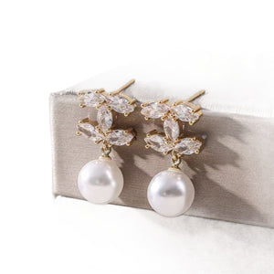 Pearl Zircon Earrings Womens Floral Design Ear Jewelry