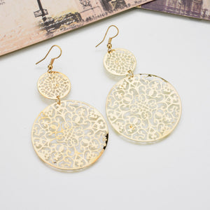 Womens Round Hollow Earrings Gold
