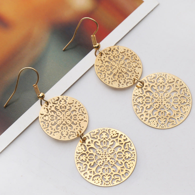 Womens Round Hollow Earrings Gold 