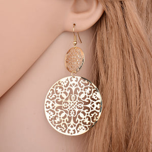 Womens Round Hollow Earrings Gold 
