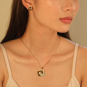 Geometric Necklace And Square Stud Earrings 
