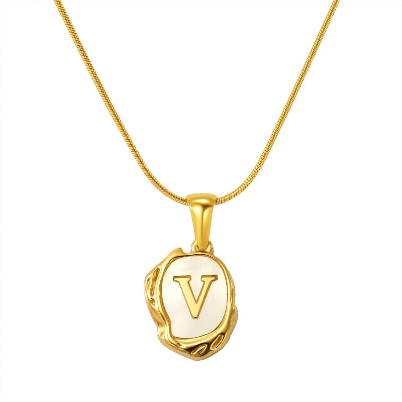 Womens Lava Shell Letter Necklace Jewelry Piece