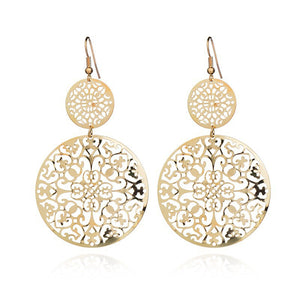 Womens Round Hollow Earrings Gold 