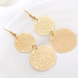 Womens Round Hollow Earrings Gold 