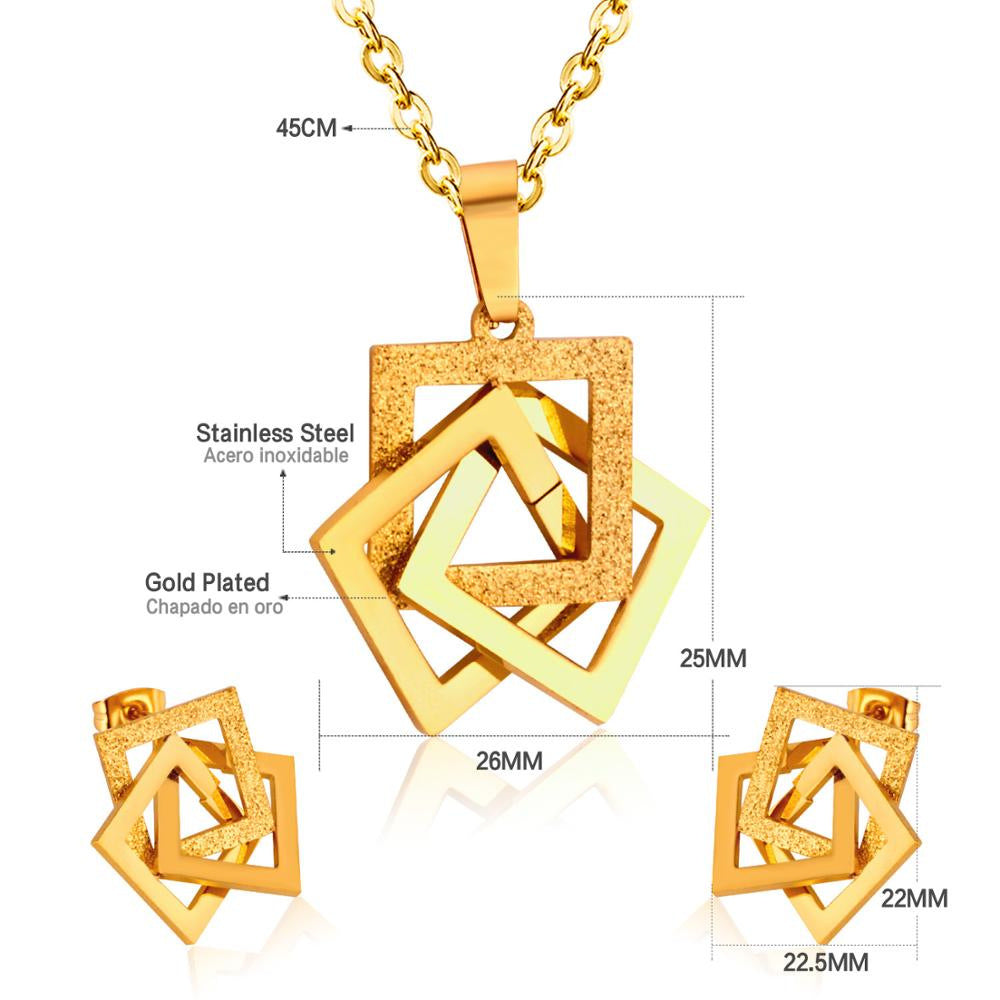 Geometric Necklace And Square Stud Earrings 