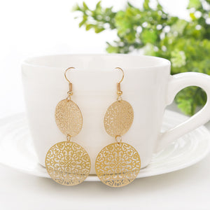 Womens Round Hollow Earrings Gold 