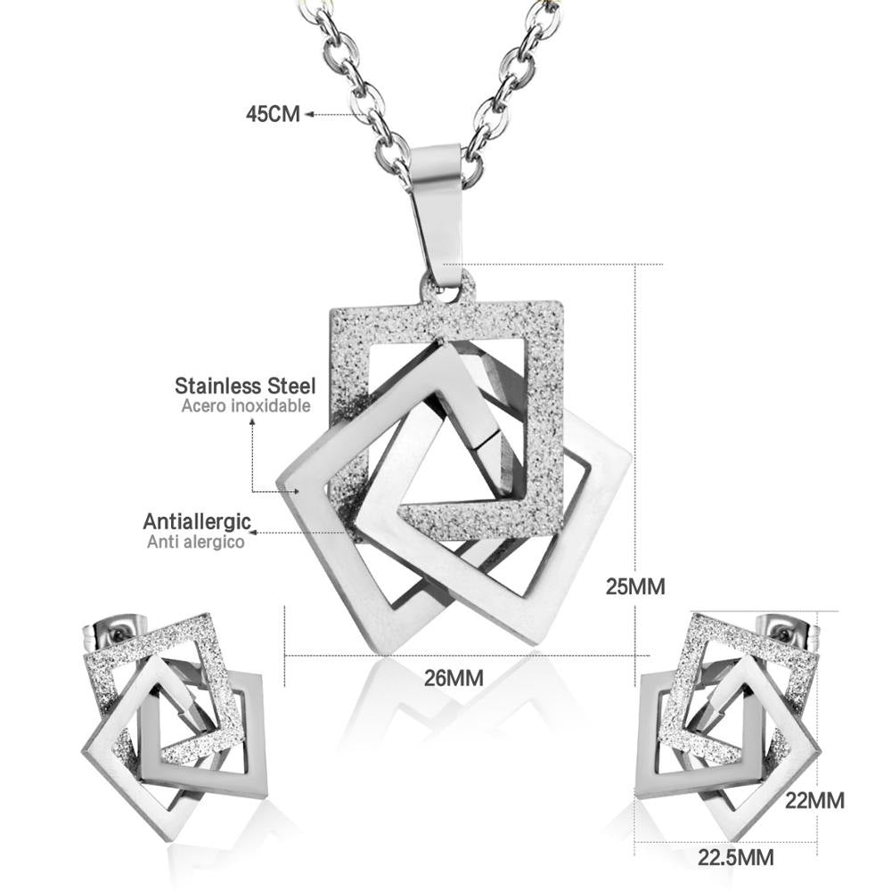 Geometric Necklace And Square Stud Earrings 