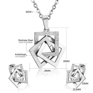 Geometric Necklace And Square Stud Earrings 