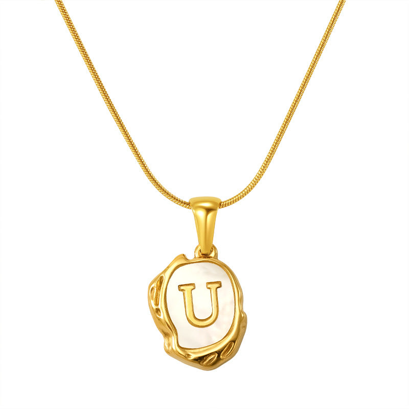 Womens Lava Shell Letter Necklace Jewelry Piece