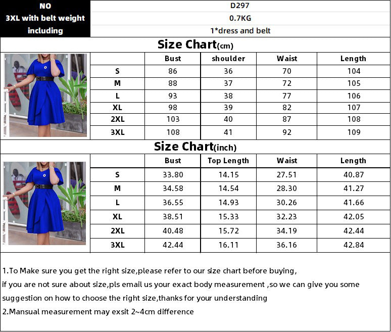 Women's Clothes Flared Sleeves Solid Color Plus Size Dress