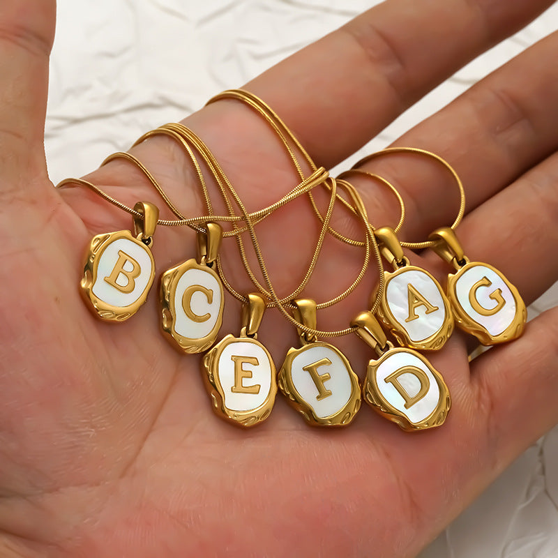 Womens Lava Shell Letter Necklace Jewelry Piece