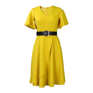 Women's Clothes Flared Sleeves Solid Color Plus Size Dress